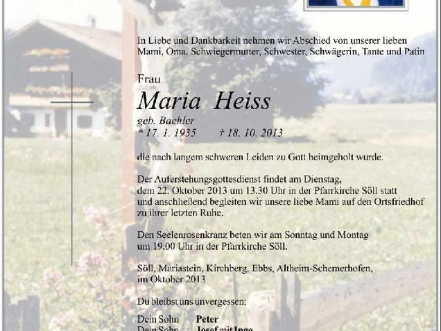 Frau Maria Heiss verstorben
