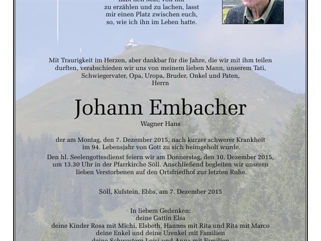 Johann Embacher verstorben