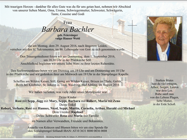 Barbara Bachler verstorben