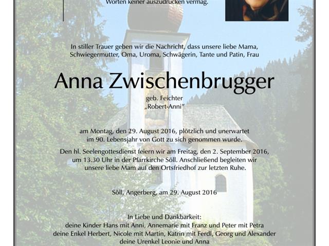 Anna Zwischenbrugger verstorben