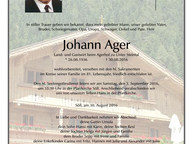 Johann Ager verstorben