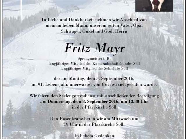Fritz Mayr verstorben